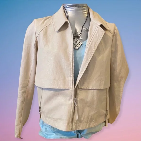 Anthropologie Jacket Coat Sweater Medium Cream Zippers Floral Ribbed - Picture 1 of 8